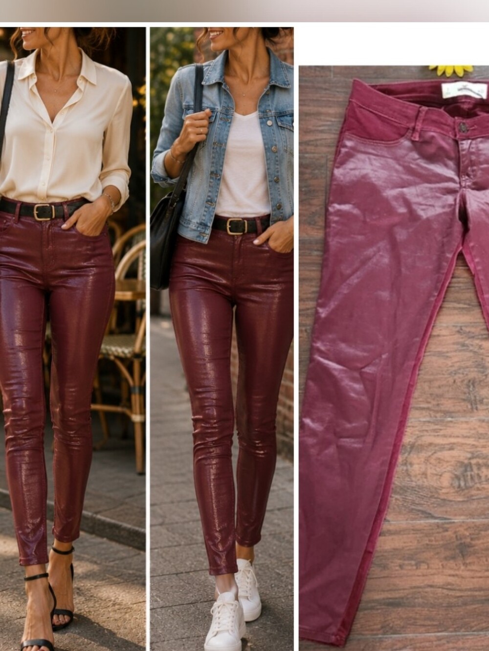 Hollister Shiny Burgundy Coated Skinny Pants